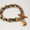 Lily Leder-Kettenarmband, klein, Mulberry Green Leder & Metall Lily Leder-Kettenarmband, klein, Mulberry Green Leder & Metall