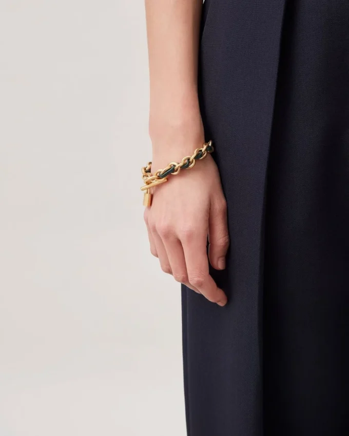 Lily Leder-Kettenarmband, klein, Mulberry Green Leder & Metall Lily Leder-Kettenarmband, klein, Mulberry Green Leder & Metall