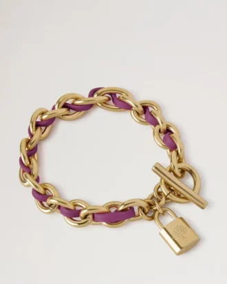 Lily Leder-Kettenarmband Medium Orchid Bloom Small Klassische Narbung & versilberter Edelstahl