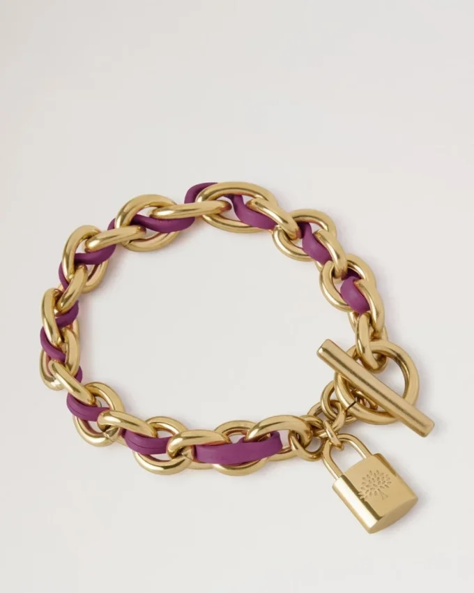 Lily Leder-Kettenarmband Medium Orchid Bloom Small Klassische Narbung & versilberter Edelstahl Lily Leder-Kettenarmband Medium Orchid Bloom Small Klassische Narbung & versilberter Edelstahl