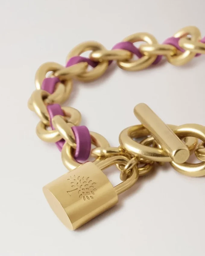 Lily Leder-Kettenarmband Medium Orchid Bloom Small Klassische Narbung & versilberter Edelstahl Lily Leder-Kettenarmband Medium Orchid Bloom Small Klassische Narbung & versilberter Edelstahl