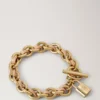 Lily Leder-Kettenarmband Small Crumpet Small Classic Grain & plattierter Edelstahl Lily Leder-Kettenarmband Small Crumpet Small Classic Grain & plattierter Edelstahl