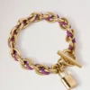 Lily Leder-Kettenarmband Small Orchid Bloom Small Klassische Narbung & versilberter Edelstahl Lily Leder-Kettenarmband Small Orchid Bloom Small Klassische Narbung & versilberter Edelstahl