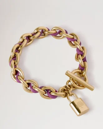 Lily Leder-Kettenarmband Small Orchid Bloom Small Klassische Narbung & versilberter Edelstahl