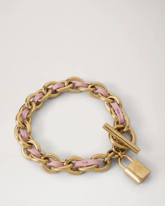 Lily Leder-Kettenarmband Medium Puderrosa Klein Klassische Narbung & vergoldeter Edelstahl Lily Leder-Kettenarmband Medium Puderrosa Klein Klassische Narbung & vergoldeter Edelstahl
