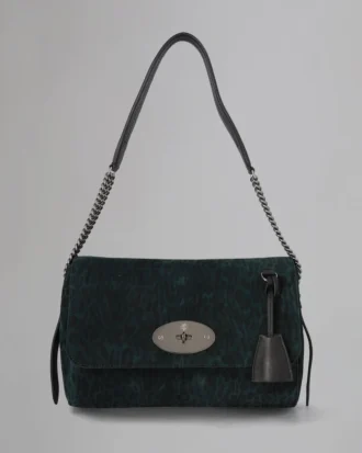 Medium Lily Top Handle Secondhand Mulberry Green & Schwarz Leoparden-Wildleder