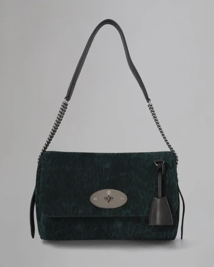 Medium Lily Top Handle Secondhand Mulberry Green & Schwarz Leoparden-Wildleder Medium Lily Top Handle Secondhand Mulberry Green & Schwarz Leoparden-Wildleder
