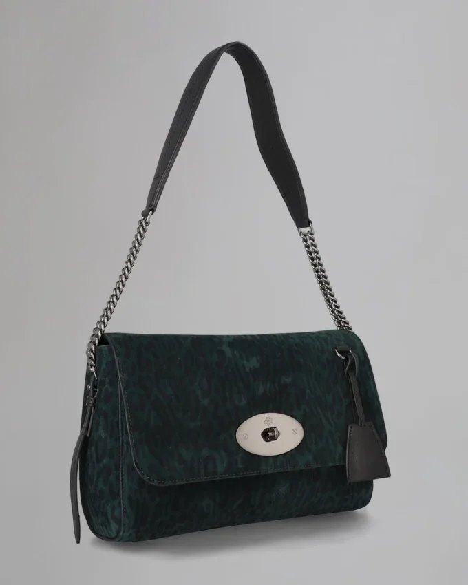 Medium Lily Top Handle Secondhand Mulberry Green & Schwarz Leoparden-Wildleder Medium Lily Top Handle Secondhand Mulberry Green & Schwarz Leoparden-Wildleder