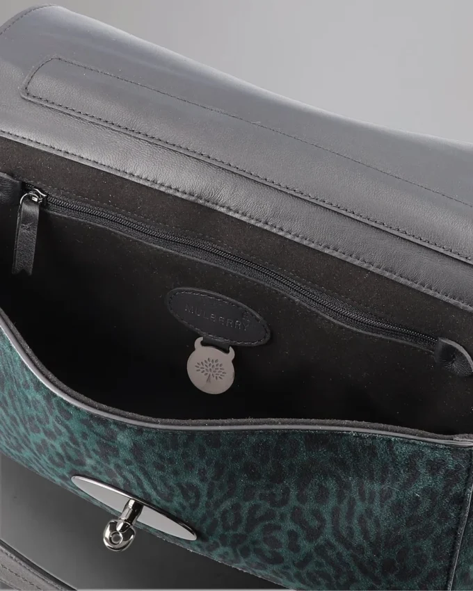 Medium Lily Top Handle Secondhand Mulberry Green & Schwarz Leoparden-Wildleder Medium Lily Top Handle Secondhand Mulberry Green & Schwarz Leoparden-Wildleder