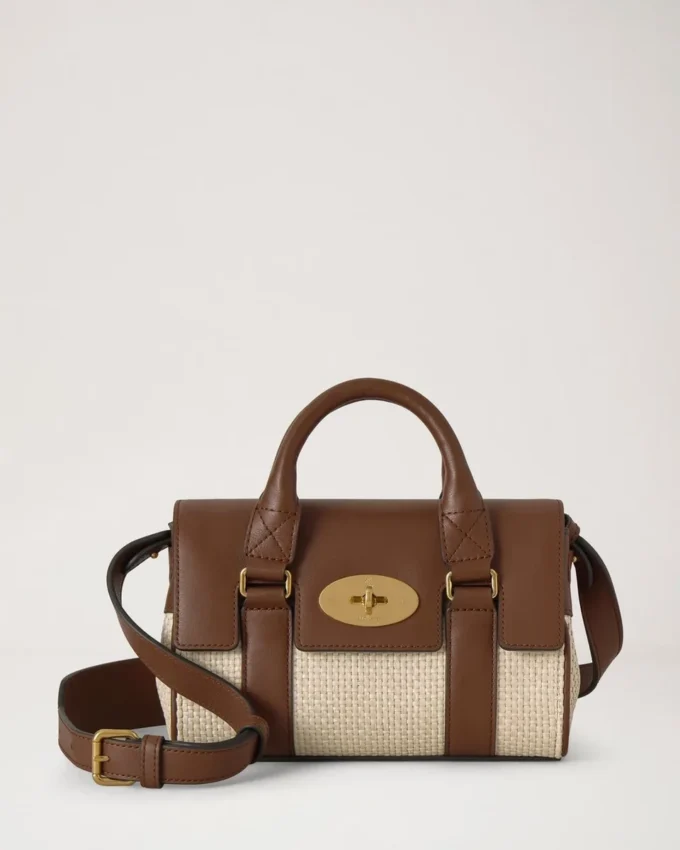 Mini Bayswater Ecru & Helle Eiche Raffia & Lederbesatz Mini Bayswater Ecru & Helle Eiche Raffia & Lederbesatz