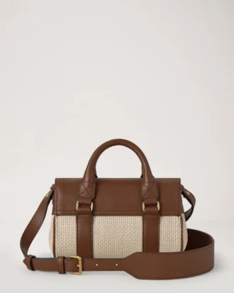 Mini Bayswater Ecru & Helle Eiche Raffia & Lederbesatz