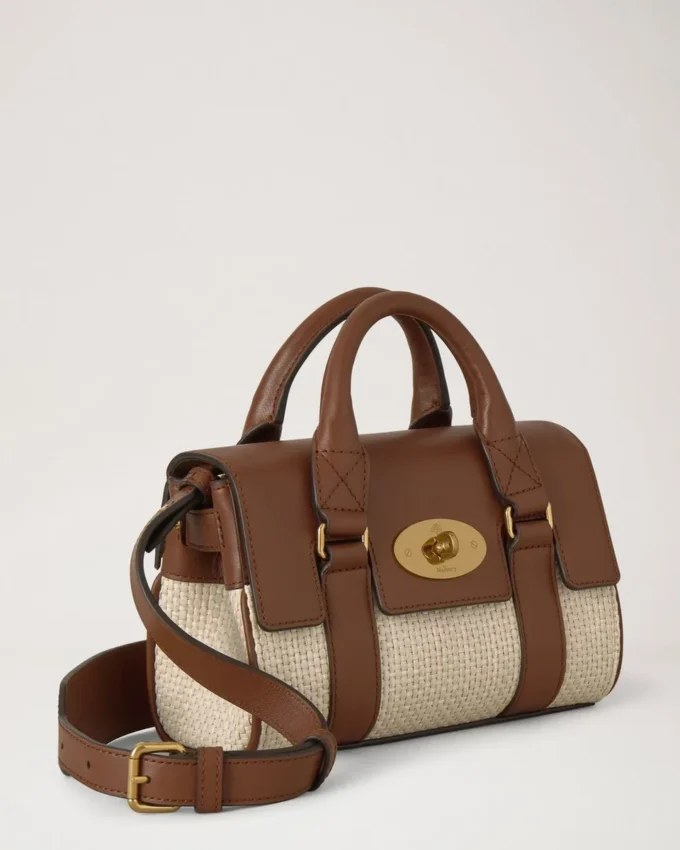 Mini Bayswater Ecru & Helle Eiche Raffia & Lederbesatz Mini Bayswater Ecru & Helle Eiche Raffia & Lederbesatz