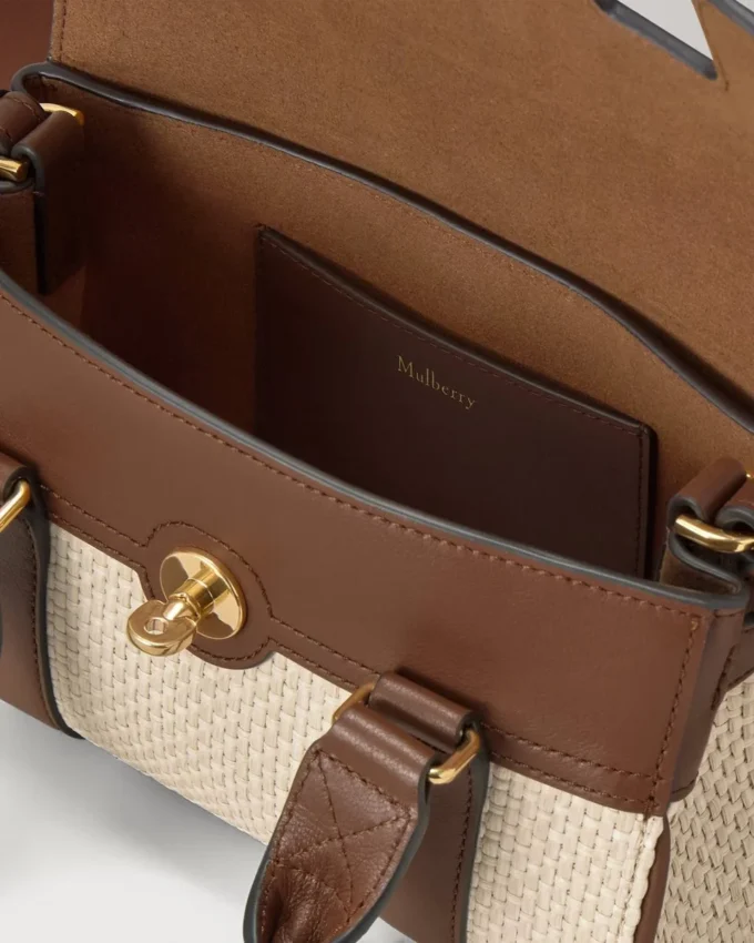 Mini Bayswater Ecru & Helle Eiche Raffia & Lederbesatz Mini Bayswater Ecru & Helle Eiche Raffia & Lederbesatz