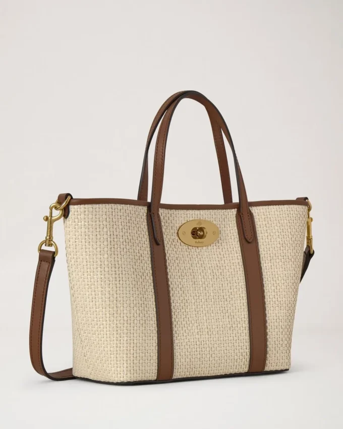 Mini Bayswater Tote Ecru & Bright Oak Raffia & Lederbesatz