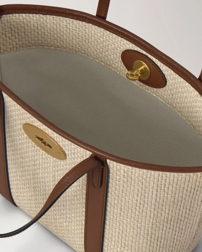 Mini Bayswater Tote Ecru & Bright Oak Raffia & Lederbesatz