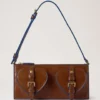 Mini Roxanne Umhängetasche Eiche & Pigmentblau Glattes, glänzendes Leder