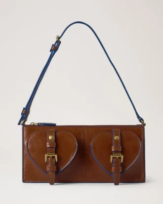 Mini Roxanne Umhängetasche Eiche & Pigmentblau Glattes, glänzendes Leder