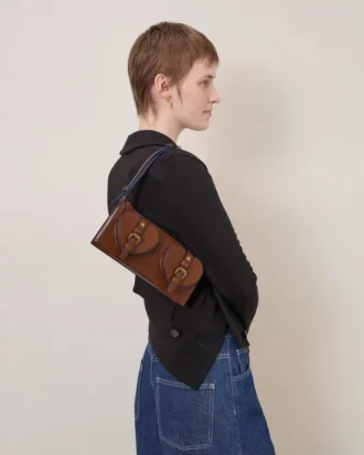 Mini Roxanne Umhängetasche Eiche & Pigmentblau Glattes, glänzendes Leder