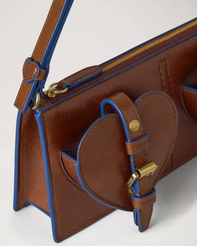 Mini Roxanne Umhängetasche Eiche & Pigmentblau Glattes, glänzendes Leder