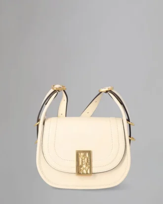 Mini Sadie Satchel Secondhand-Tasche aus eierschalenfarbenem, hochglänzendem Leder