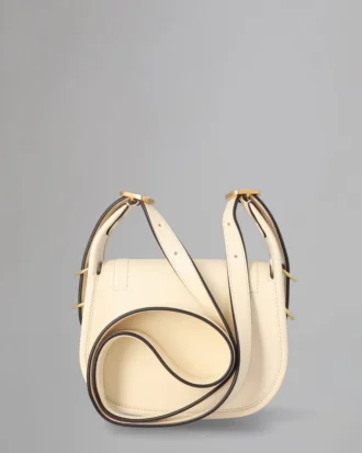 Mini Sadie Satchel Secondhand-Tasche aus eierschalenfarbenem, hochglänzendem Leder