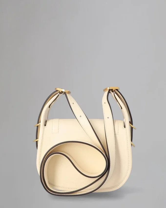 Mini Sadie Satchel Secondhand-Tasche aus eierschalenfarbenem, hochglänzendem Leder