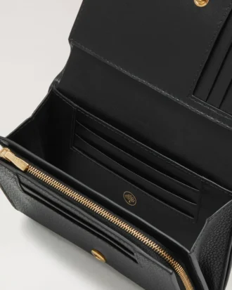 Mittlere französische Geldbörse, schwarz, Small Classic Grain