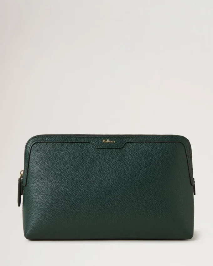 Mittlere Kosmetiktasche in Mulberry Green, kleine klassische Narbung Mittlere Kosmetiktasche in Mulberry Green, kleine klassische Narbung