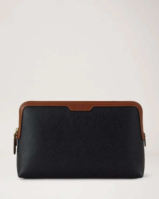 Mittlere Kosmetiktasche Schwarz & Cognac Bio-basiertes Scotchgrain Mittlere Kosmetiktasche Schwarz & Cognac Bio-basiertes Scotchgrain