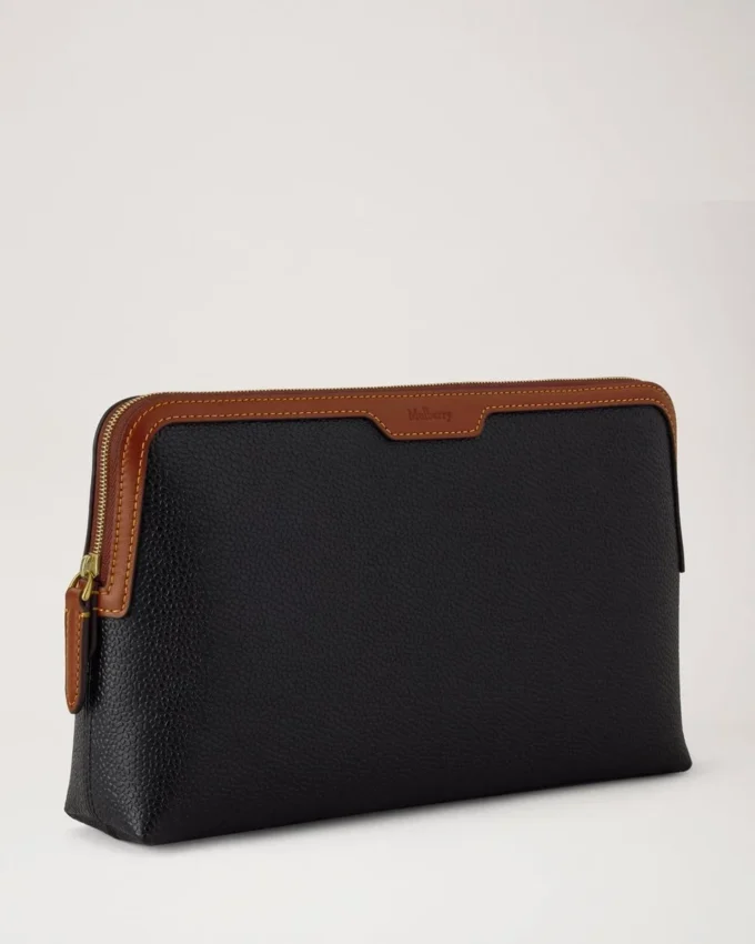Mittlere Kosmetiktasche Schwarz & Cognac Bio-basiertes Scotchgrain Mittlere Kosmetiktasche Schwarz & Cognac Bio-basiertes Scotchgrain