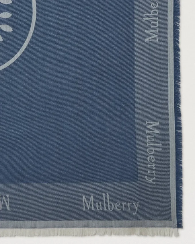 Mulberry Logo Quadratischer Schal aus Denim-Blau und Mischmaterial für Herren Mulberry Logo Quadratischer Schal aus Denim-Blau und Mischmaterial für Herren