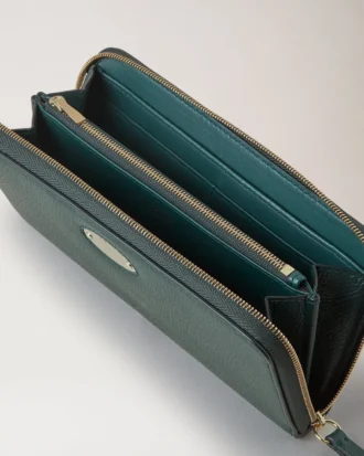 Mulberry-Plakette 8 Kreditkarten-Reißverschluss-Geldbörse Mulberry Green Small Classic Grain