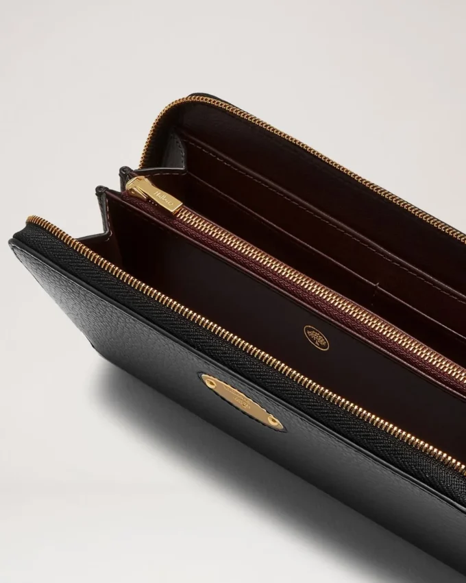 Mulberry-Plakette, 8 Kreditkartenfächer, Reißverschluss, schwarz, Small Classic Grain
