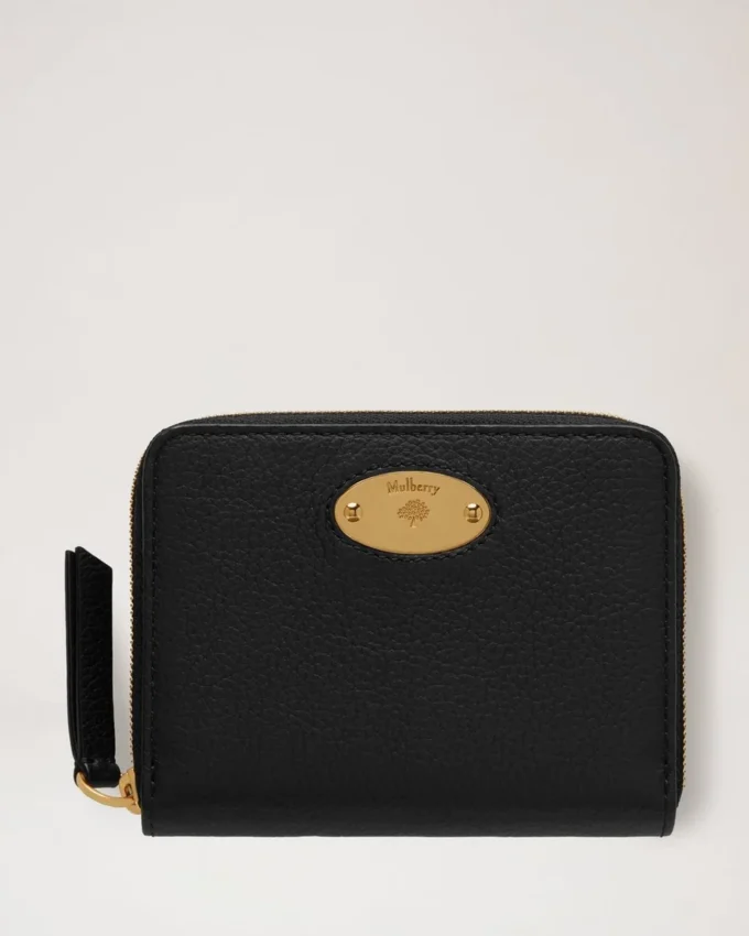Mulberry-Plakette Kleine Reißverschluss-Umhängetasche Schwarz Kleine klassische Narbung Mulberry-Plakette Kleine Reißverschluss-Umhängetasche Schwarz Kleine klassische Narbung