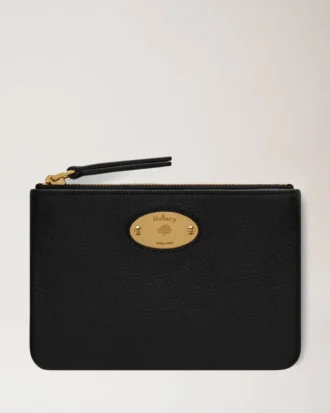Mulberry-Plakette – Kleines Münzetui mit Reißverschluss – Schwarz – Small Classic Grain