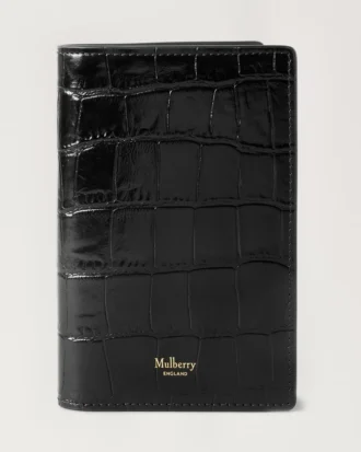 Passhülle Schwarz Glänzend Kleine Krokodilprägung Kleine Luxusartikel