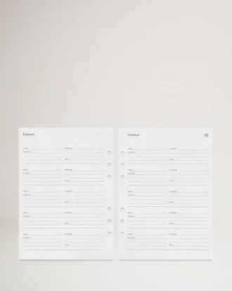 Planer-Kontaktseiten Weißes Papier für Herren Planer-Kontaktseiten Weißes Papier für Herren