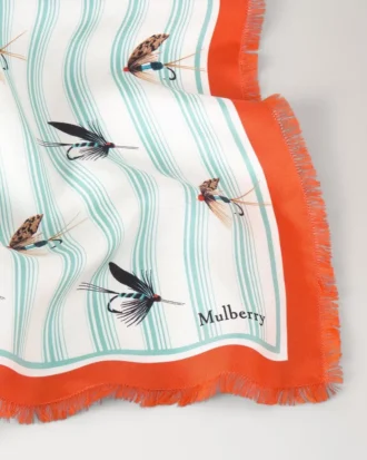Quadratischer Schal – Feather Lure, marineblau & korallenorange, Seidentwill Quadratischer Schal – Feather Lure, marineblau & korallenorange, Seidentwill