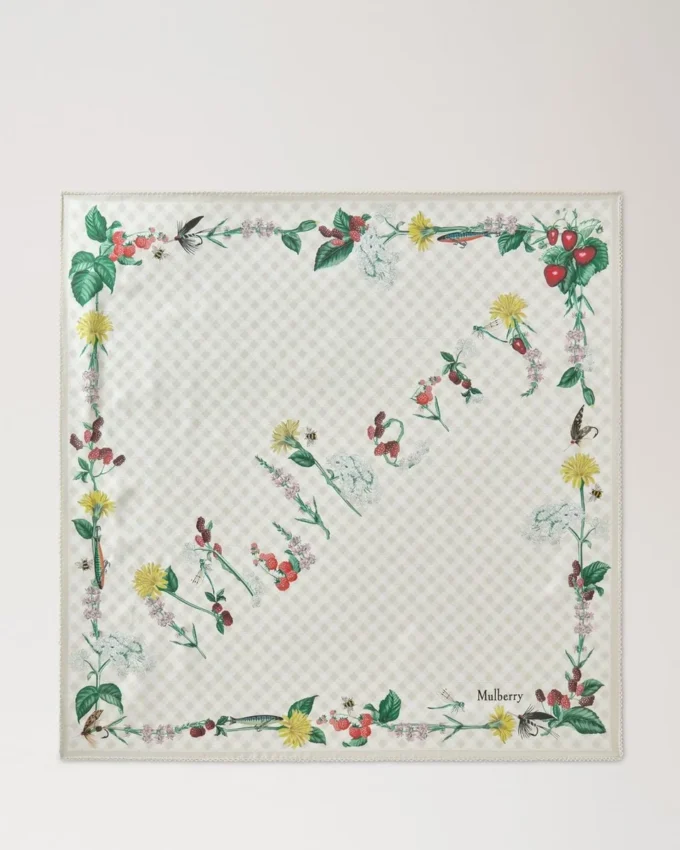 Quadratischer Schal – Riverside Floral Eggshell Seidentwill Quadratischer Schal – Riverside Floral Eggshell Seidentwill