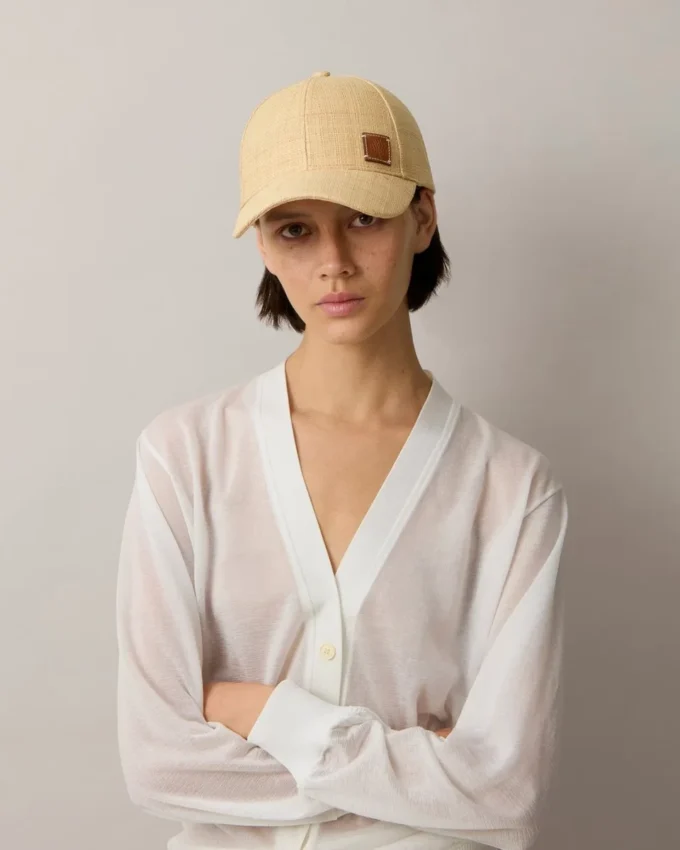 Raffia-Baseballkappe Beige Raffia Damen