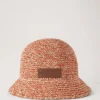 Raffia-Bucket-Hat in Korallenorange & Kreide 100 % Papier-Raffia Raffia-Bucket-Hat in Korallenorange & Kreide 100 % Papier-Raffia