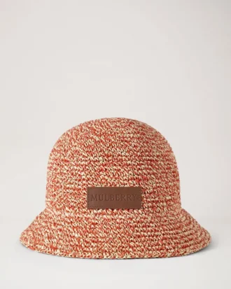 Raffia-Bucket-Hat in Korallenorange & Kreide 100 % Papier-Raffia Raffia-Bucket-Hat in Korallenorange & Kreide 100 % Papier-Raffia