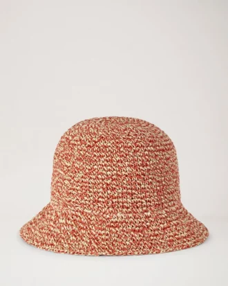 Raffia-Bucket-Hat in Korallenorange & Kreide 100 % Papier-Raffia Raffia-Bucket-Hat in Korallenorange & Kreide 100 % Papier-Raffia