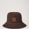 Raffia-Bucket-Hat mit Mulberry-Motiv in Ebenholz 100 % Papier-Raffia