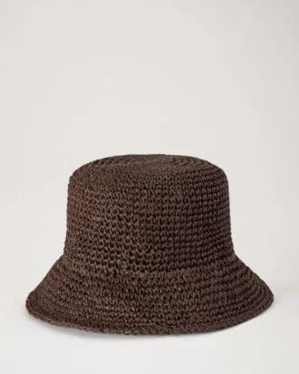Raffia-Bucket-Hat mit Mulberry-Motiv in Ebenholz 100 % Papier-Raffia Raffia-Bucket-Hat mit Mulberry-Motiv in Ebenholz 100 % Papier-Raffia
