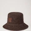 Raffia-Bucket-Hat mit Mulberry-Motiv in Ebenholz 100 % Papier-Raffia