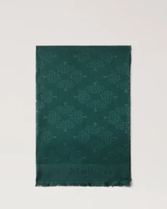 Rechteckiger Schal mit Maulbeerbaum-Motiv, Mulberry Green, Baumwoll-Seiden-Mischung Rechteckiger Schal mit Maulbeerbaum-Motiv, Mulberry Green, Baumwoll-Seiden-Mischung