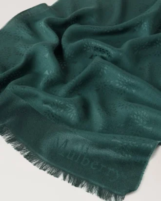Rechteckiger Schal mit Maulbeerbaum-Motiv, Mulberry Green, Baumwoll-Seiden-Mischung Rechteckiger Schal mit Maulbeerbaum-Motiv, Mulberry Green, Baumwoll-Seiden-Mischung