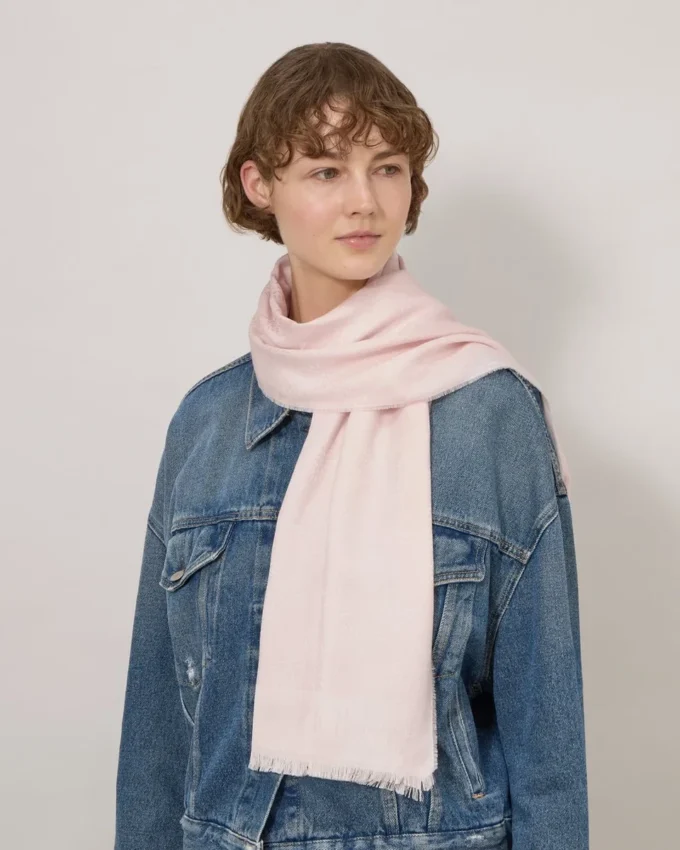 Rechteckiger Schal mit Mulberry-Motiv in Blossom Pink aus Baumwoll-Seiden-Mischung