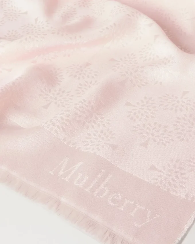 Rechteckiger Schal mit Mulberry-Motiv in Blossom Pink aus Baumwoll-Seiden-Mischung
